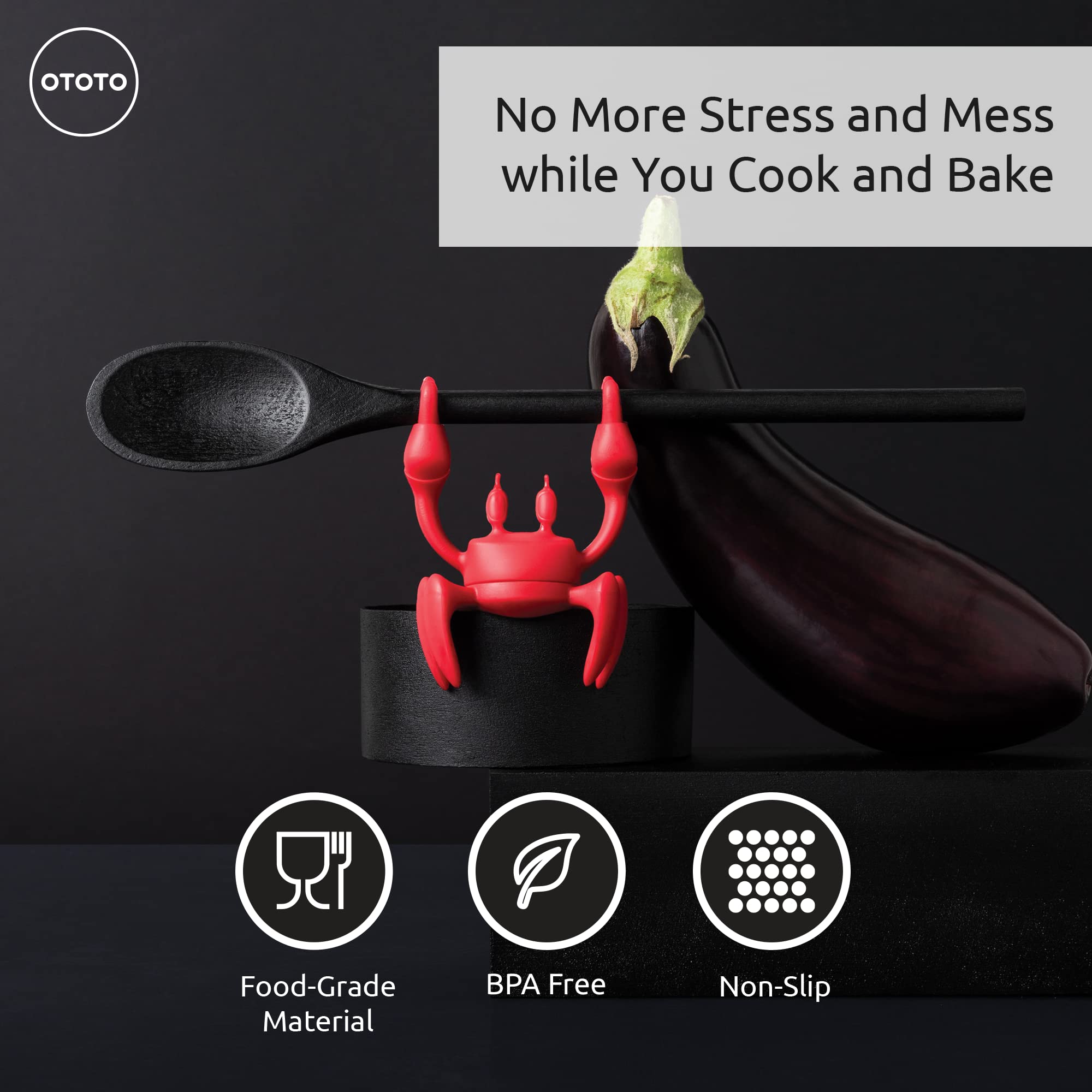 OTOTO Red the Crab crab-claw heat-resistant rest protects utensils from heat.