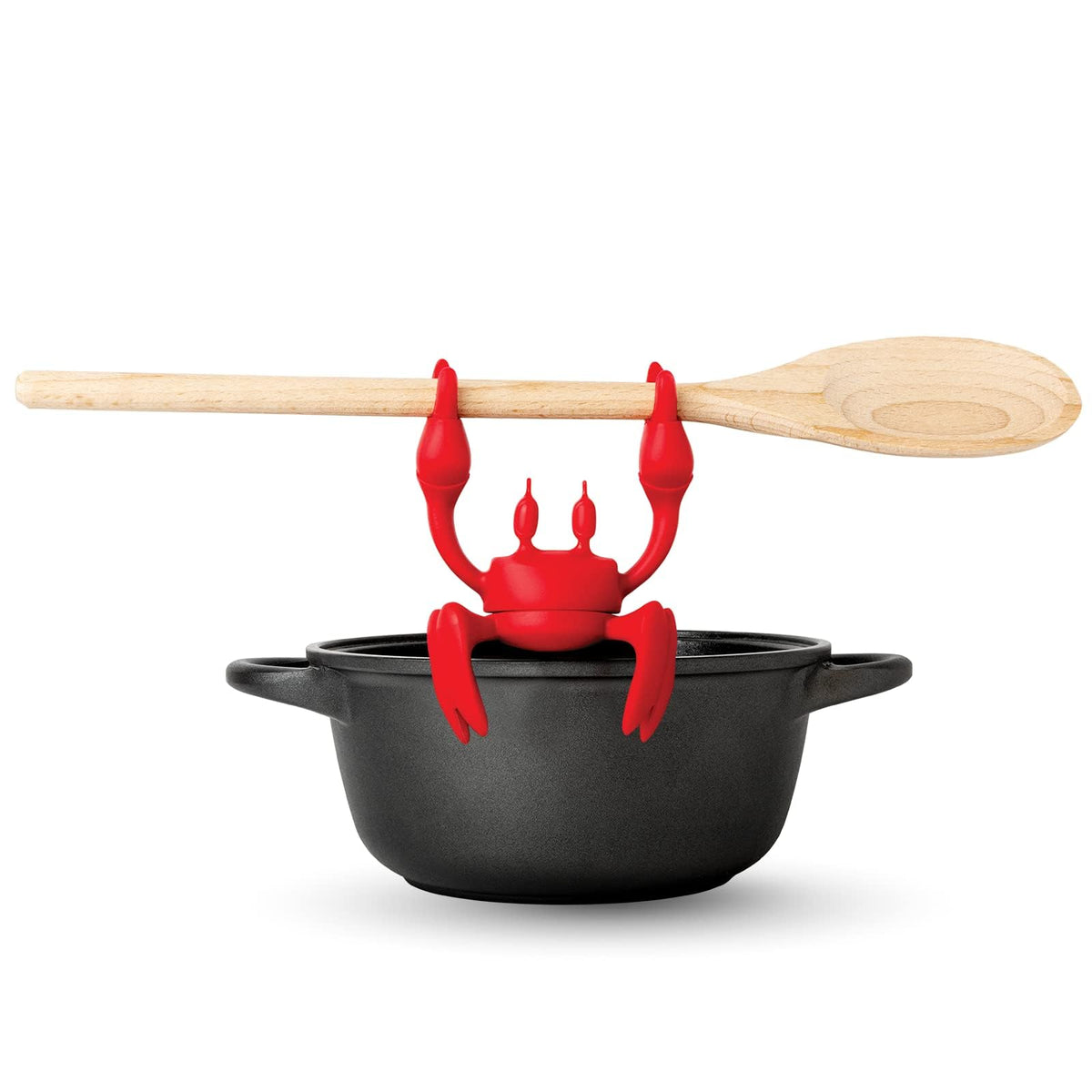 OTOTO Red the Crab silicone utensil rest keeps spoons off the counter.