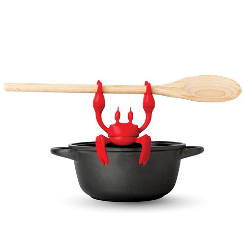 OTOTO Red the Crab silicone utensil rest keeps spoons off the counter.