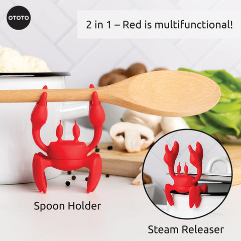 OTOTO Red the Crab spoon-ladle holder keeps tools within easy reach.