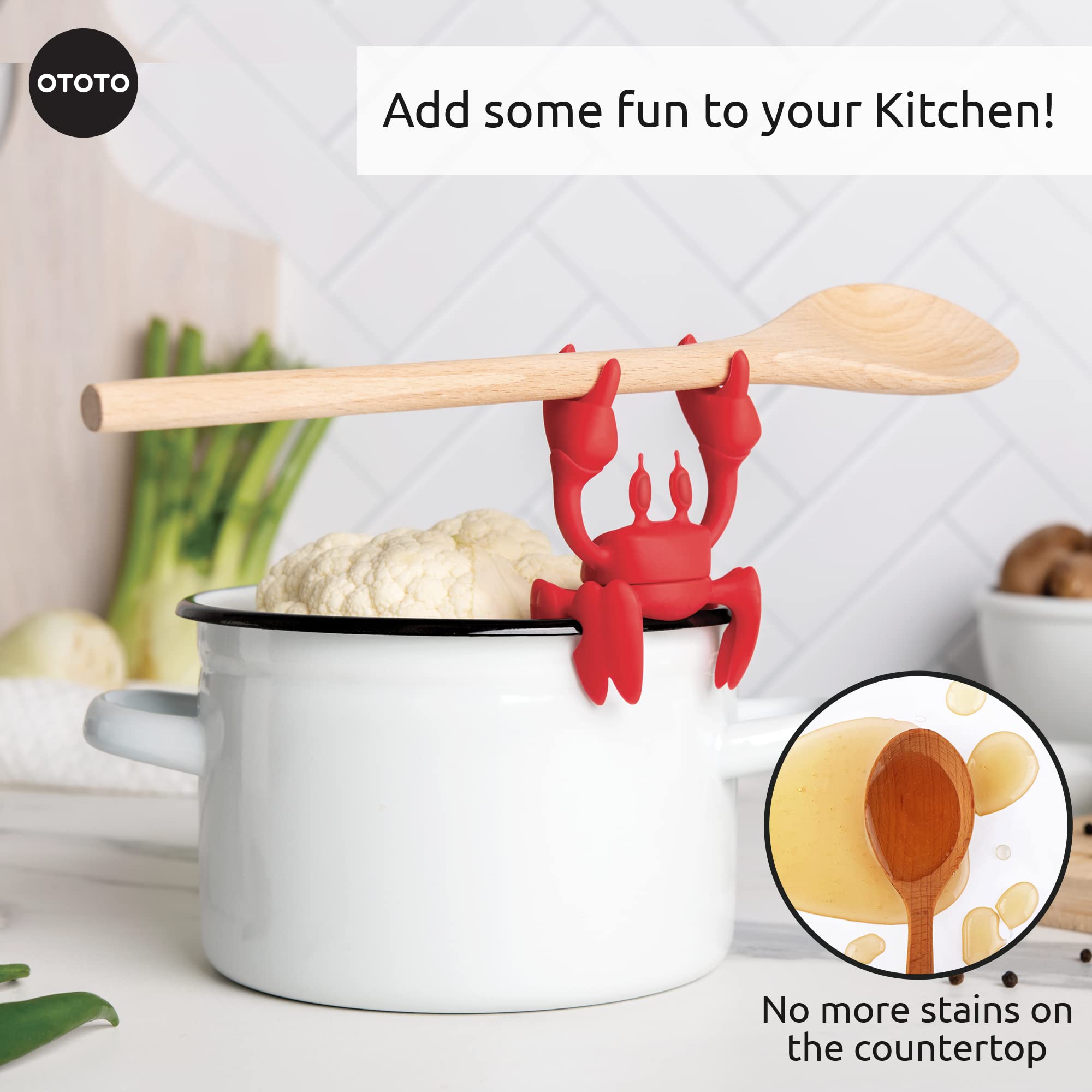 OTOTO Red the Crab stove-top organizer adds whimsy and order.