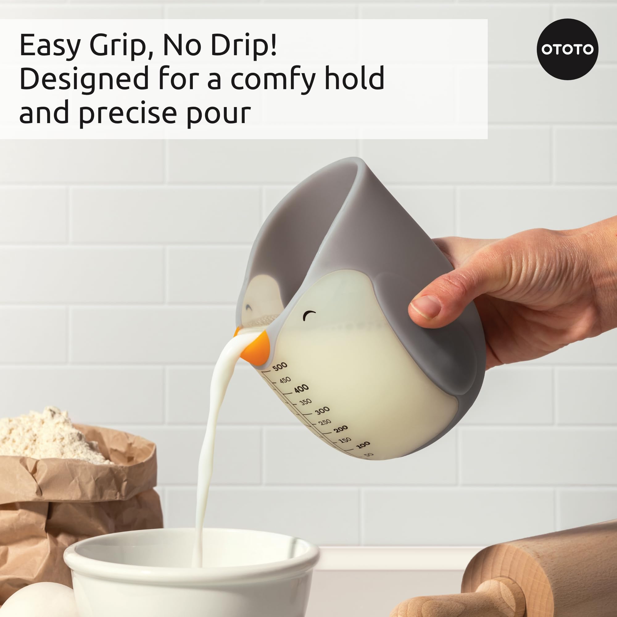 OTOTO silicone measuring cup is BPA-free and microwave-safe for quick prep.