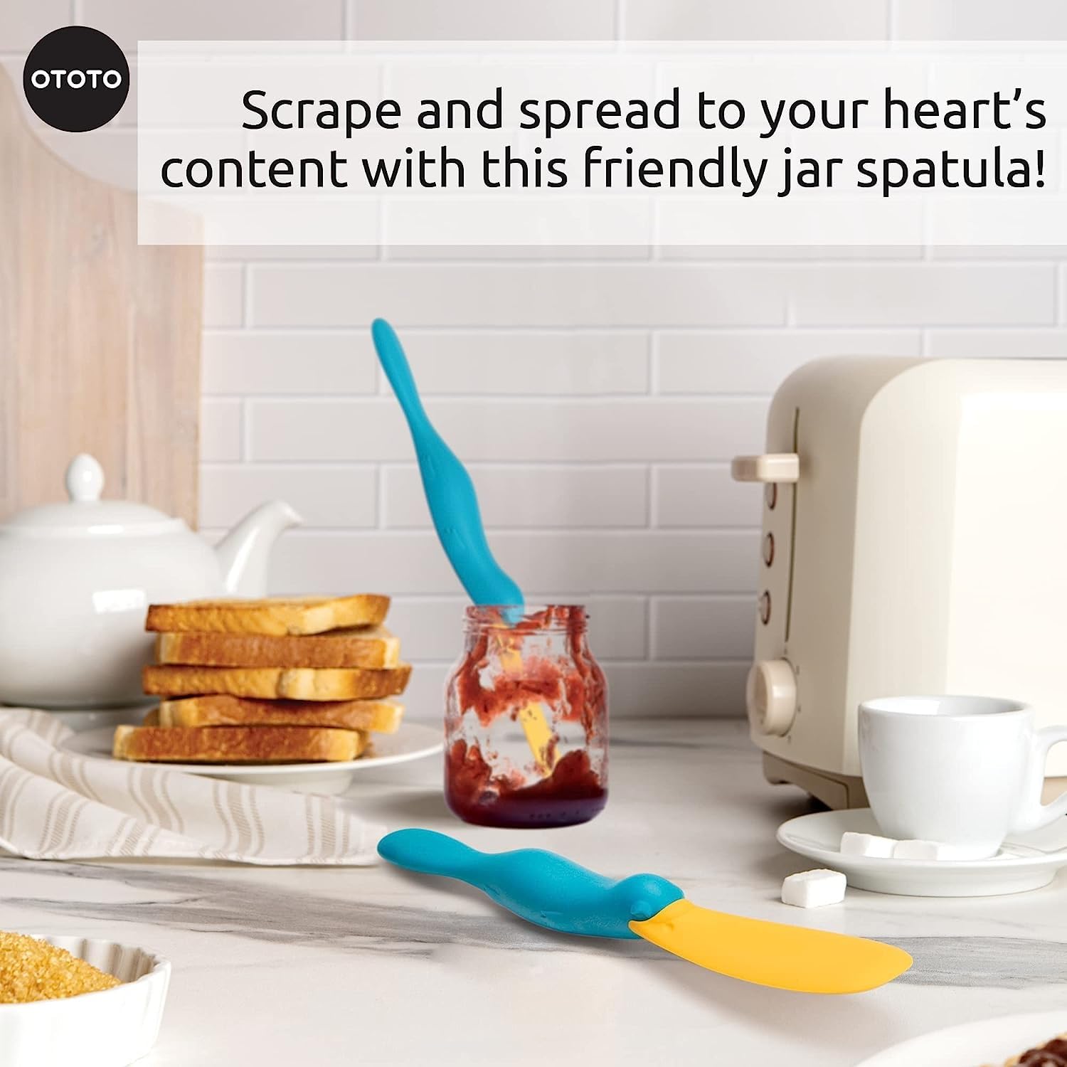 OTOTO Splatypus vibrant orange and turquoise design brightens the kitchen