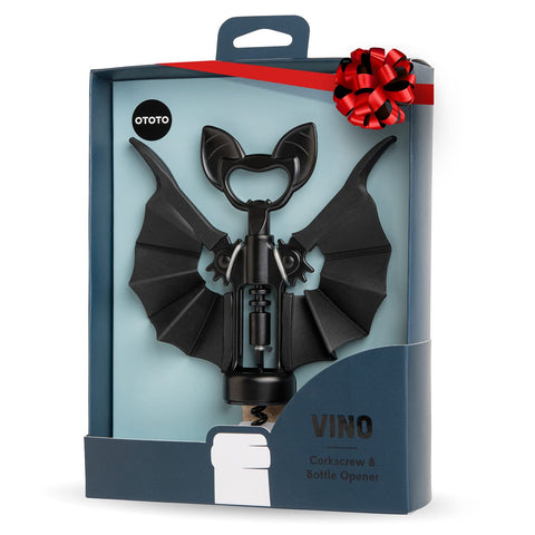 OTOTO Vino Spooky Bat opens wine smoothly with its corkscrew design.