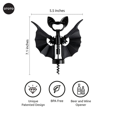 OTOTO Vino Spooky Bat close-up highlights durable wings for quick cork removal.