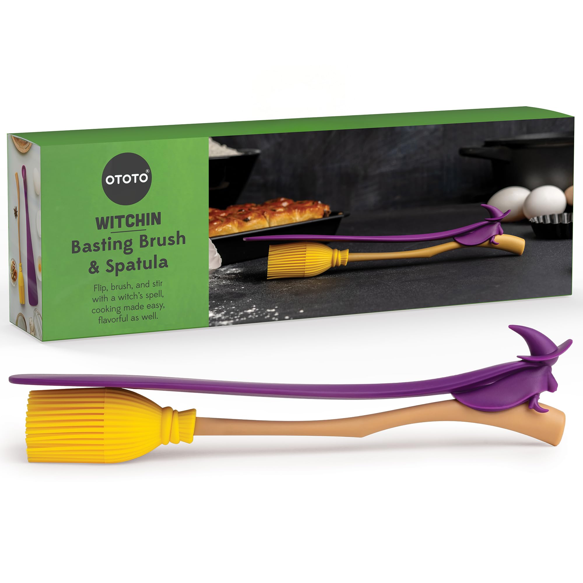 OTOTO Witchin 2-in-1 brush-spatula setup for glaze and flip tasks.