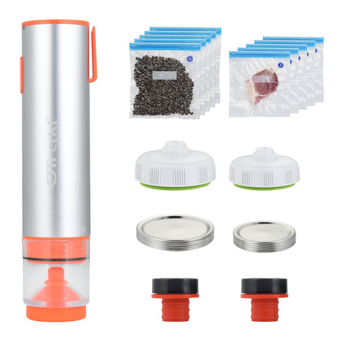 OTraki 3-in-1 handheld vacuum sealer in use with a bag for fresh storage and easy meal prep
