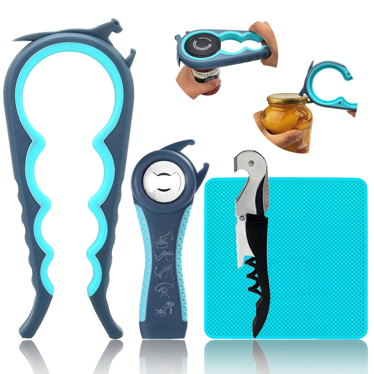 Otstar 6-in-1 jar opener top view shows universal openings for stubborn jars
