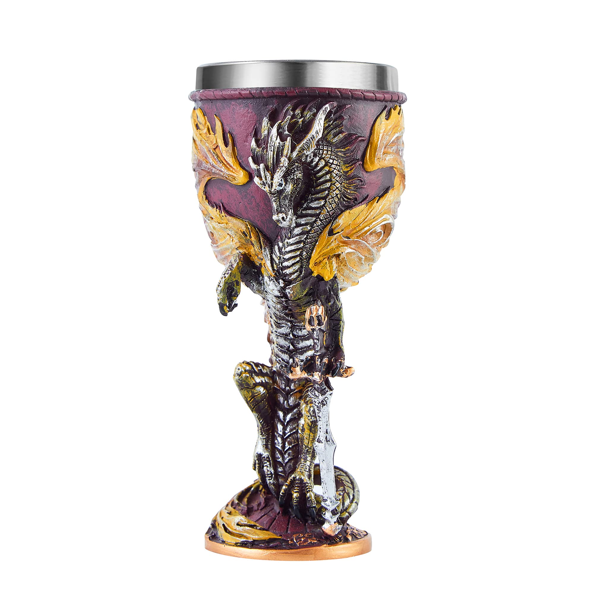 Ottalent flame dragon goblet front view with yellow flame design, ideal for D&D sessions