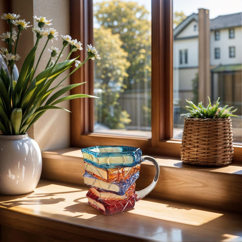OTTNSA 3D book-stack mug durable glass design for hot and cold drinks