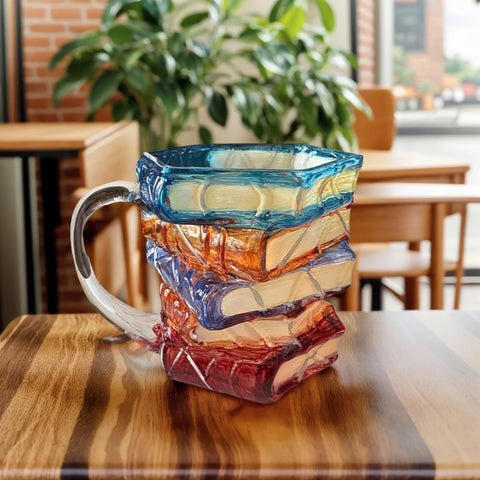 OTTNSA 3D book-stack mug in use showcases comfortable grip during reading
