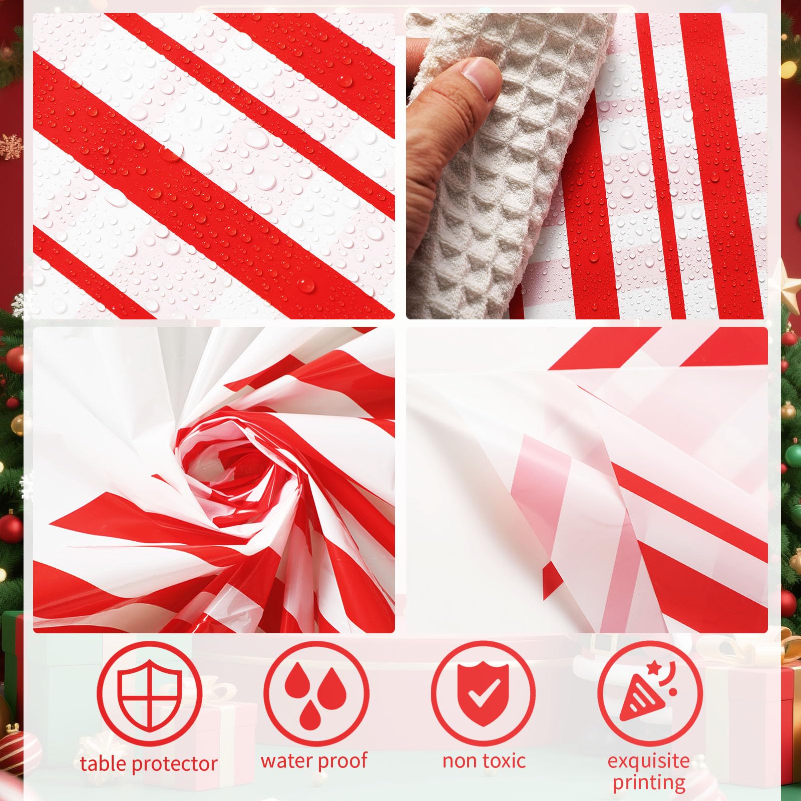 Oudain Christmas table cover enables quick cleanup after meals and desserts.