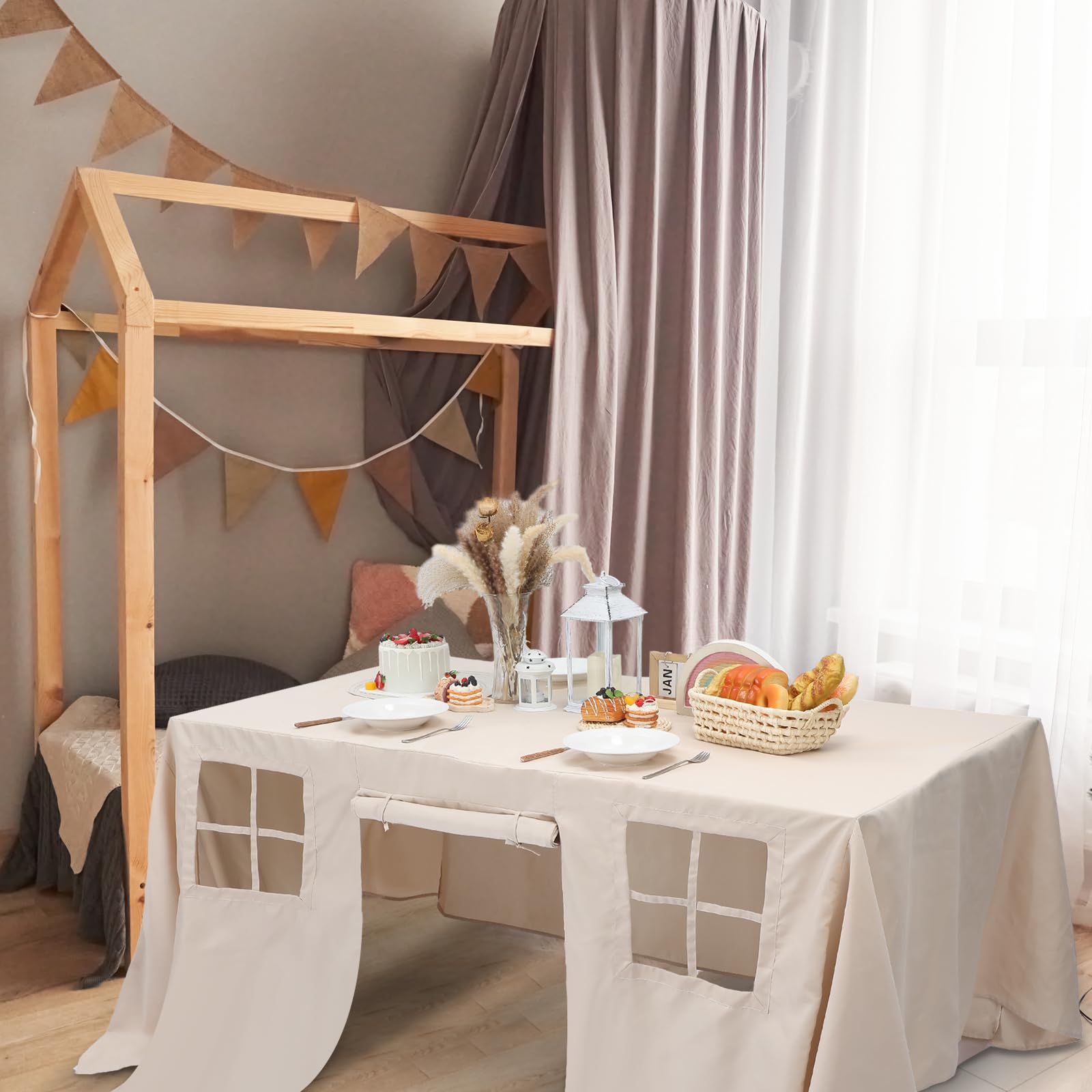 Oudain table fort cover folds neatly for storage and portability to gatherings.