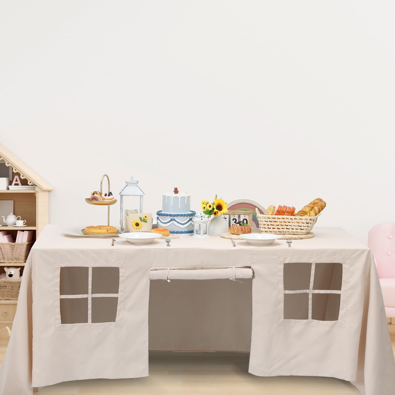 Oudain table fort cover peach-skin material remains lightweight yet sturdy during play.