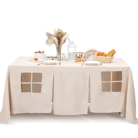 Oudain table fort cover pre-cut-doors-windows creates a lifelike play space instantly.
