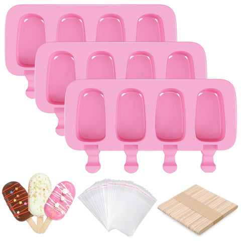 Ouddy Life pink 3-piece popsicle molds for easy-release homemade treats