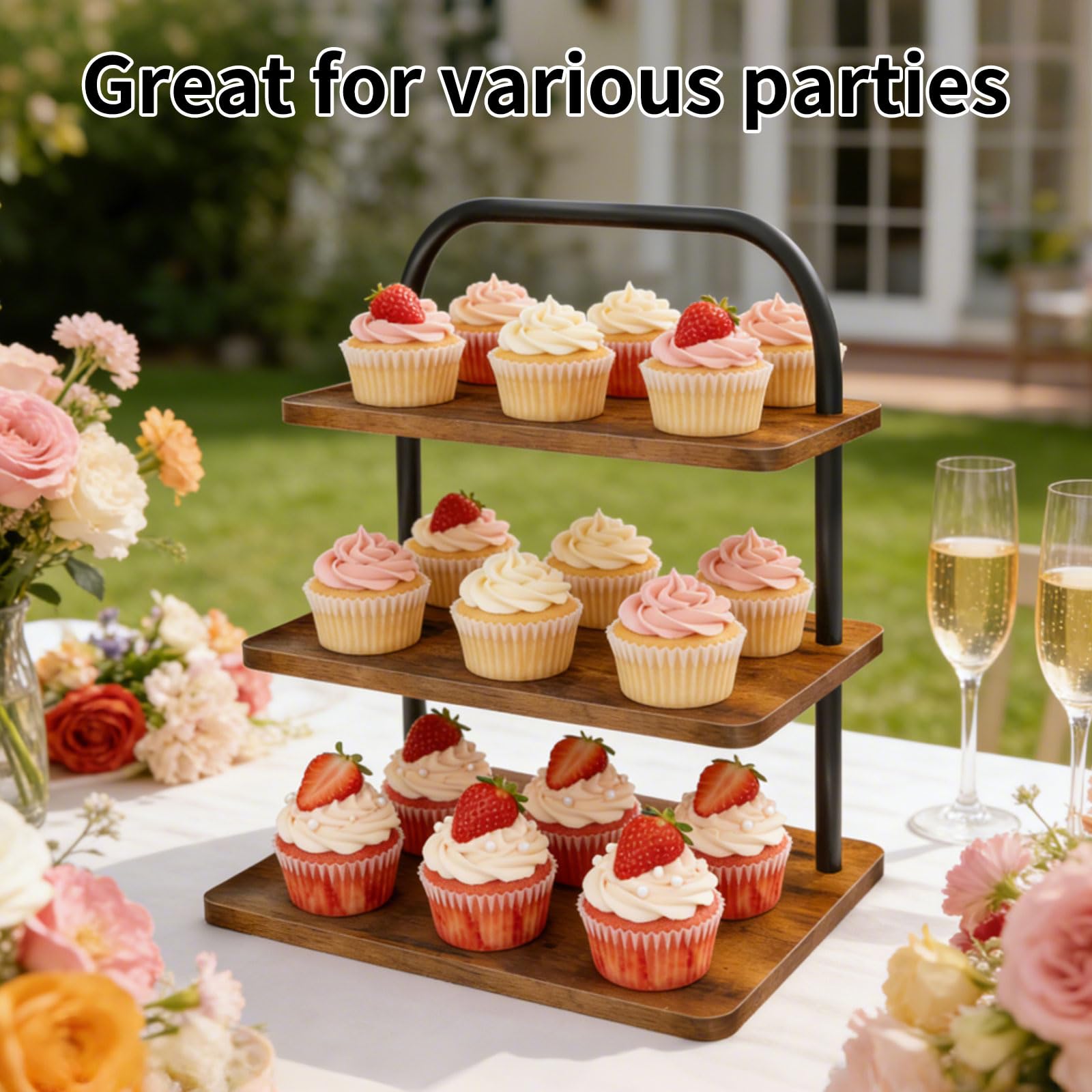 OugeWood wooden boards and metal tubes ensure durable dessert display
