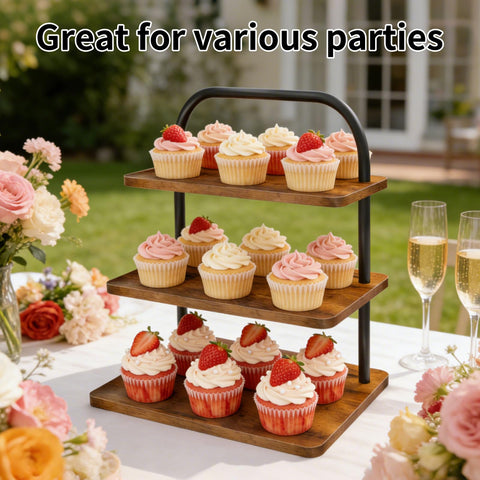OugeWood wooden boards and metal tubes ensure durable dessert display