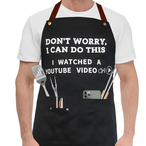 Ougher cooking apron for men, front view, ideal for grilling and kitchen prep.