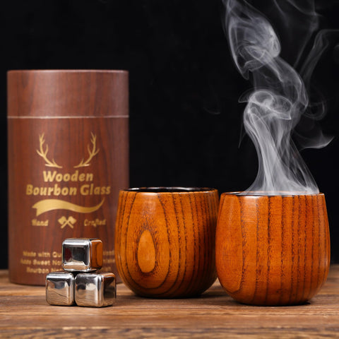 OUHT Charred Wooden Whiskey Glass pour scene enhances bourbon aroma
