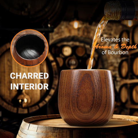 OUHT Charred Wooden Bourbon Glass rich grain detail enhances table presence