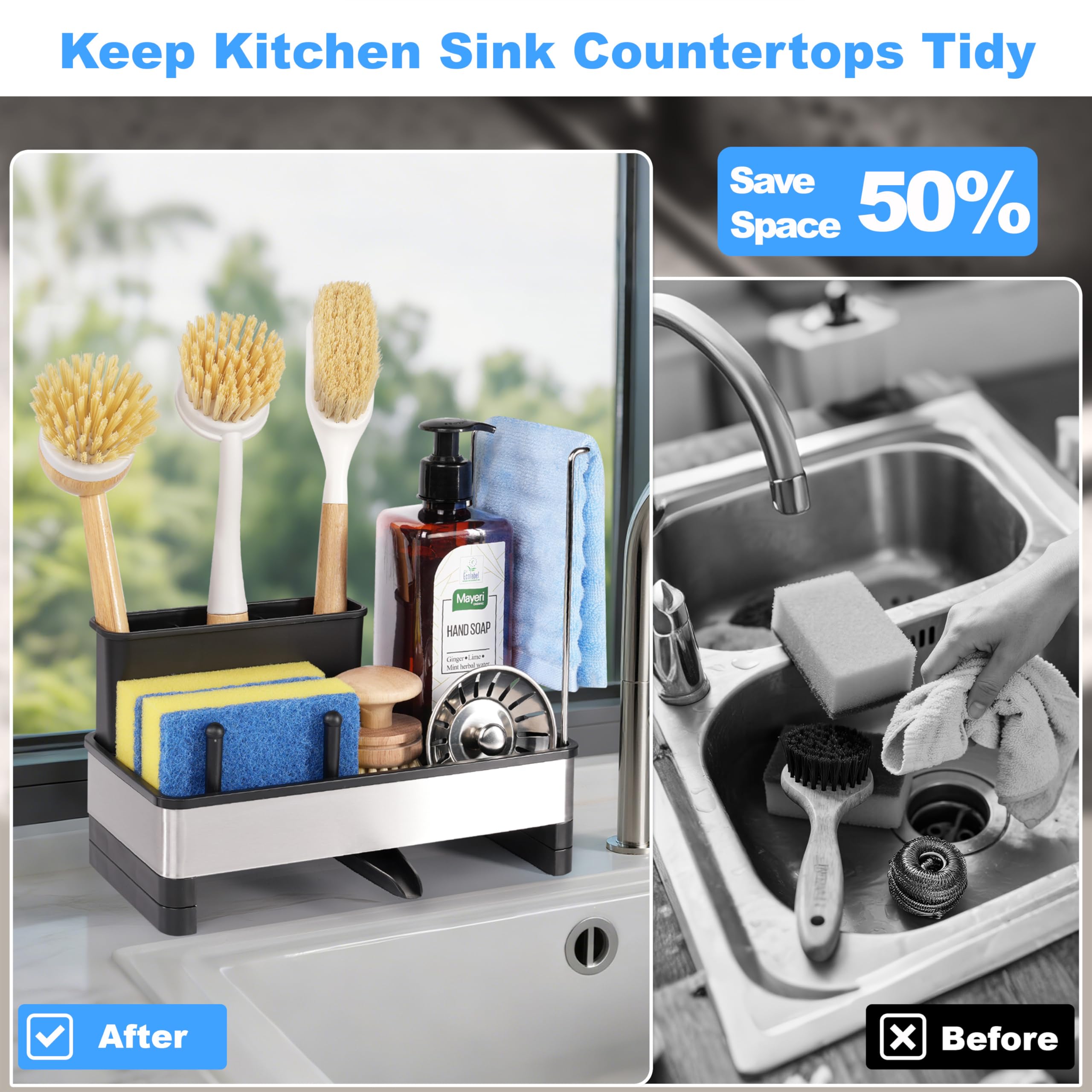 Ouletoy anti-slip rubber feet keep the caddy stable on damp counters.