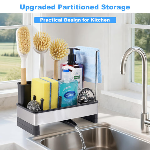 Ouletoy compact sink organizer saves counter space for utensils and tools.