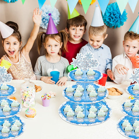 OULUN Snowflake Stand middle tier angle, showcases cupcakes with festive flair.