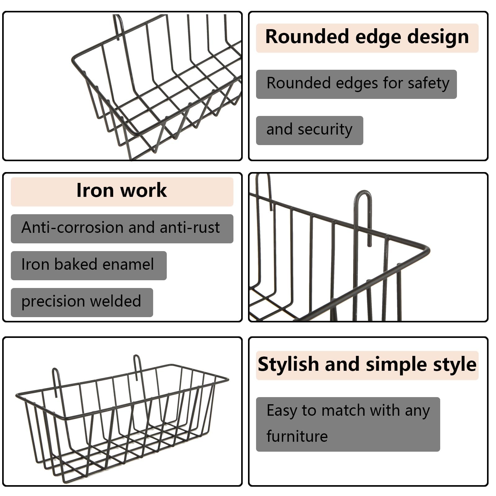 Oungy grid wall basket closeup metal shows durable construction.