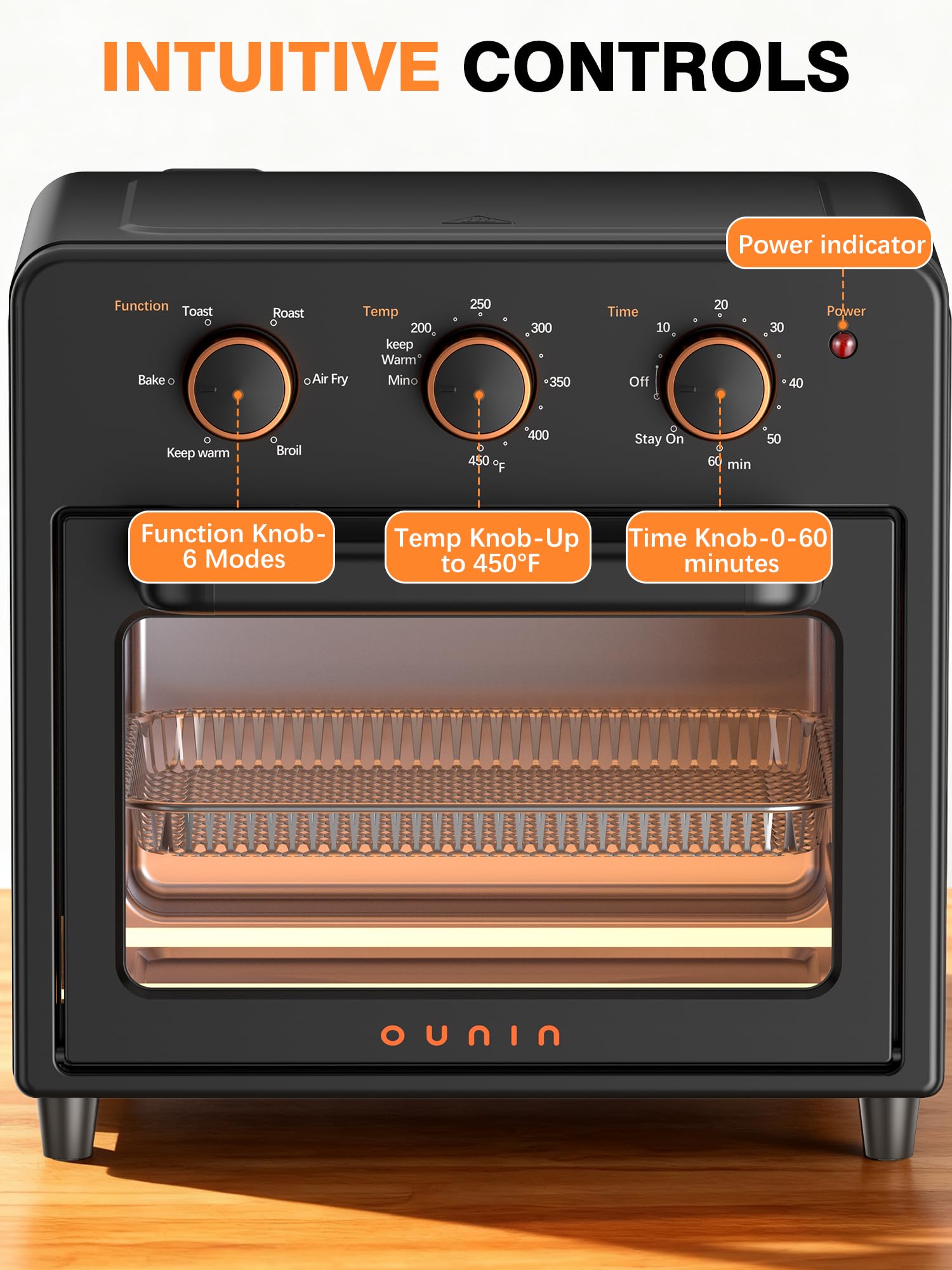 OUNIN 360-degree air flow ensures even browning
