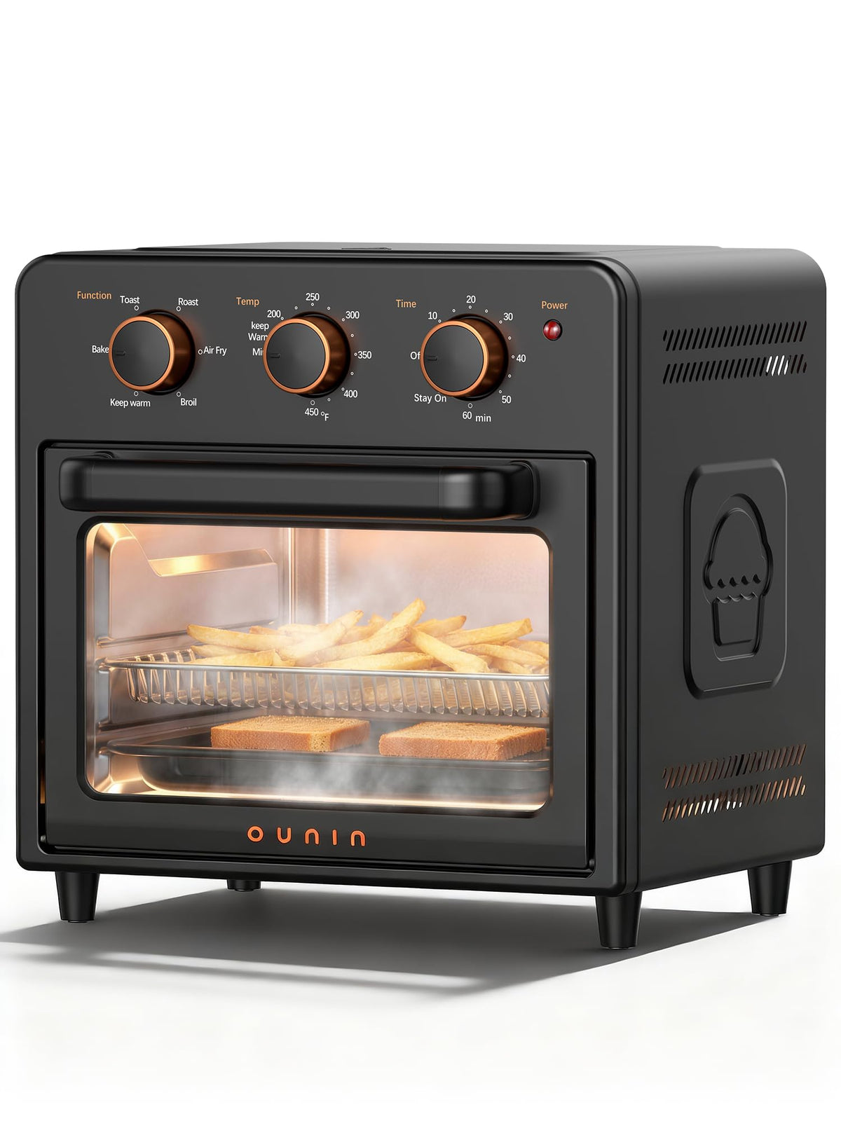 OUNIN front view of steam-infused air fryer for crisp, oil-light results