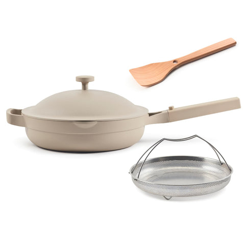 Our Place Always Pan 2.0 with steamer basket for quick one-pan meals.