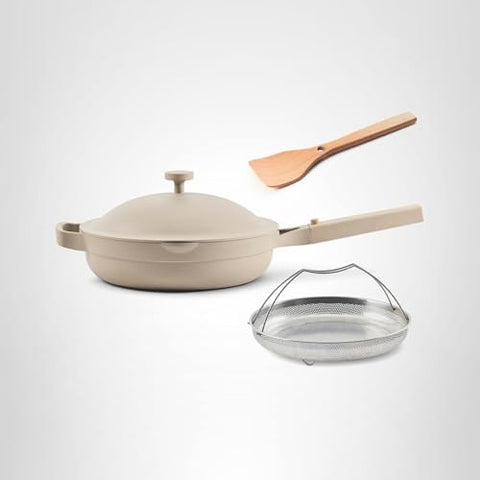 Our Place Always Pan 2.0 steamer basket doubles as a colander for veggies.