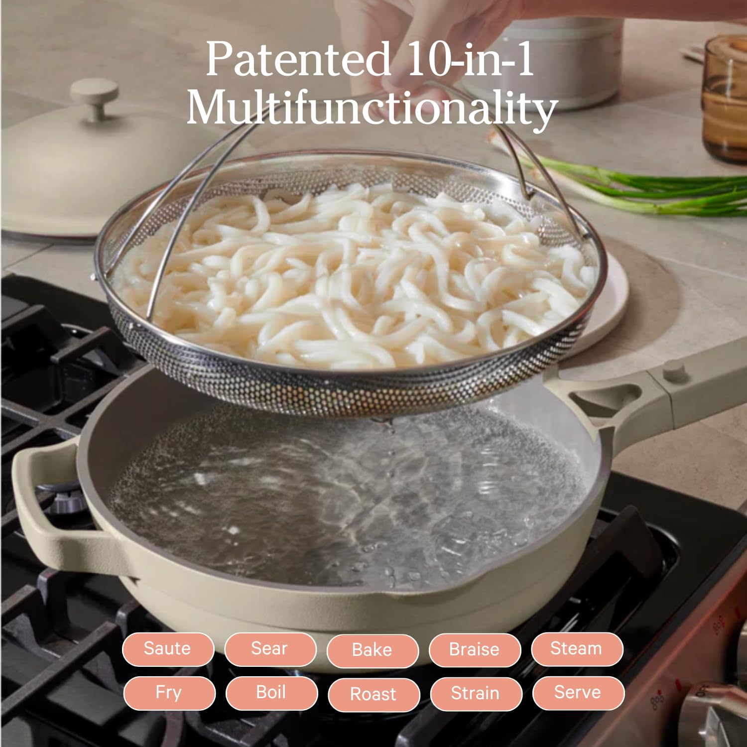 Our Place Always Pan 2.0 nonstick coating for easy cleanup.