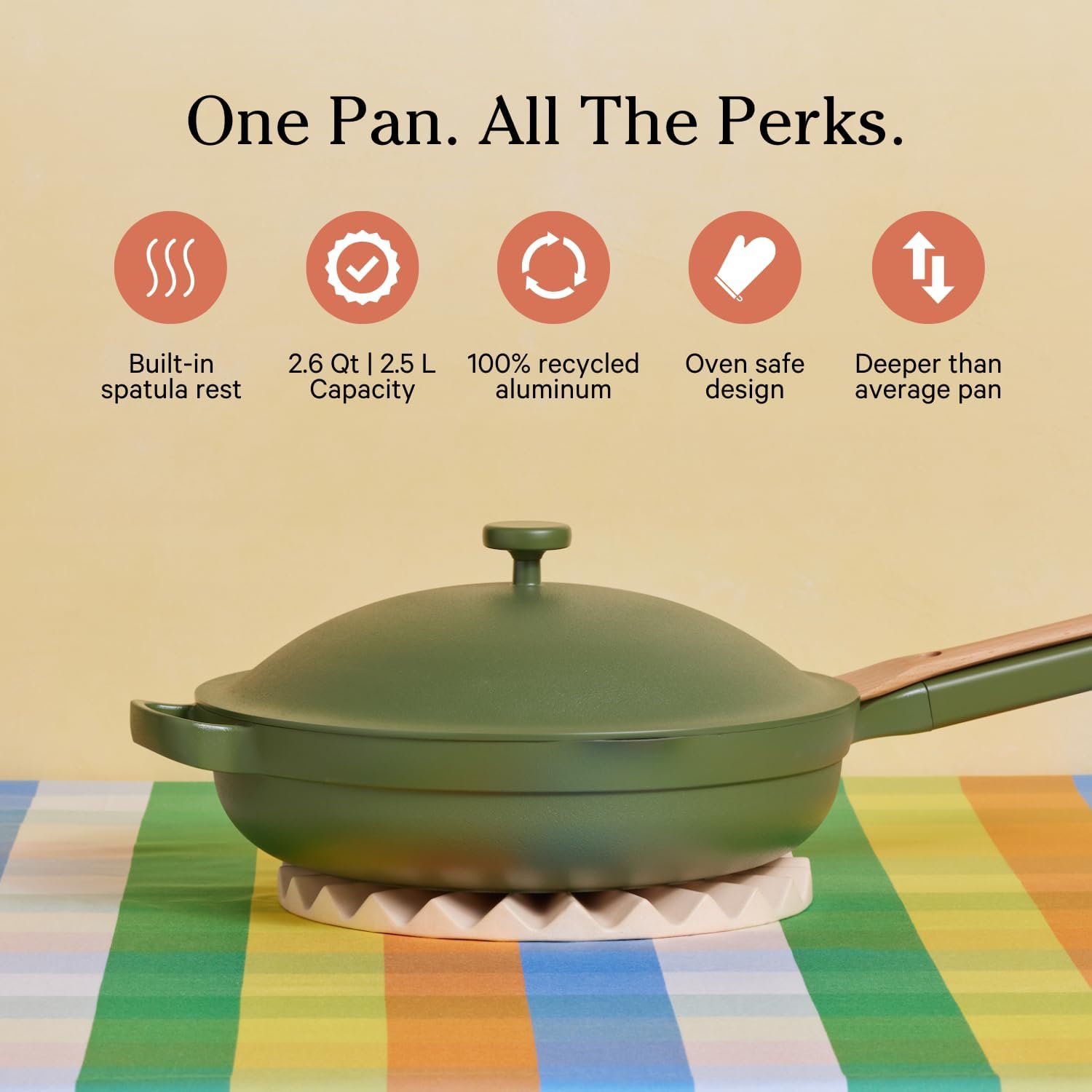 Our Place Always Pan 2.0 modular lid controls moisture and venting.
