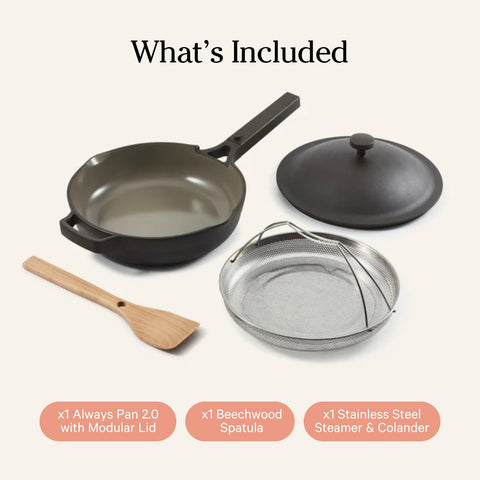 Our Place Always Pan 2.0 nesting beechwood spatula stored with pan.