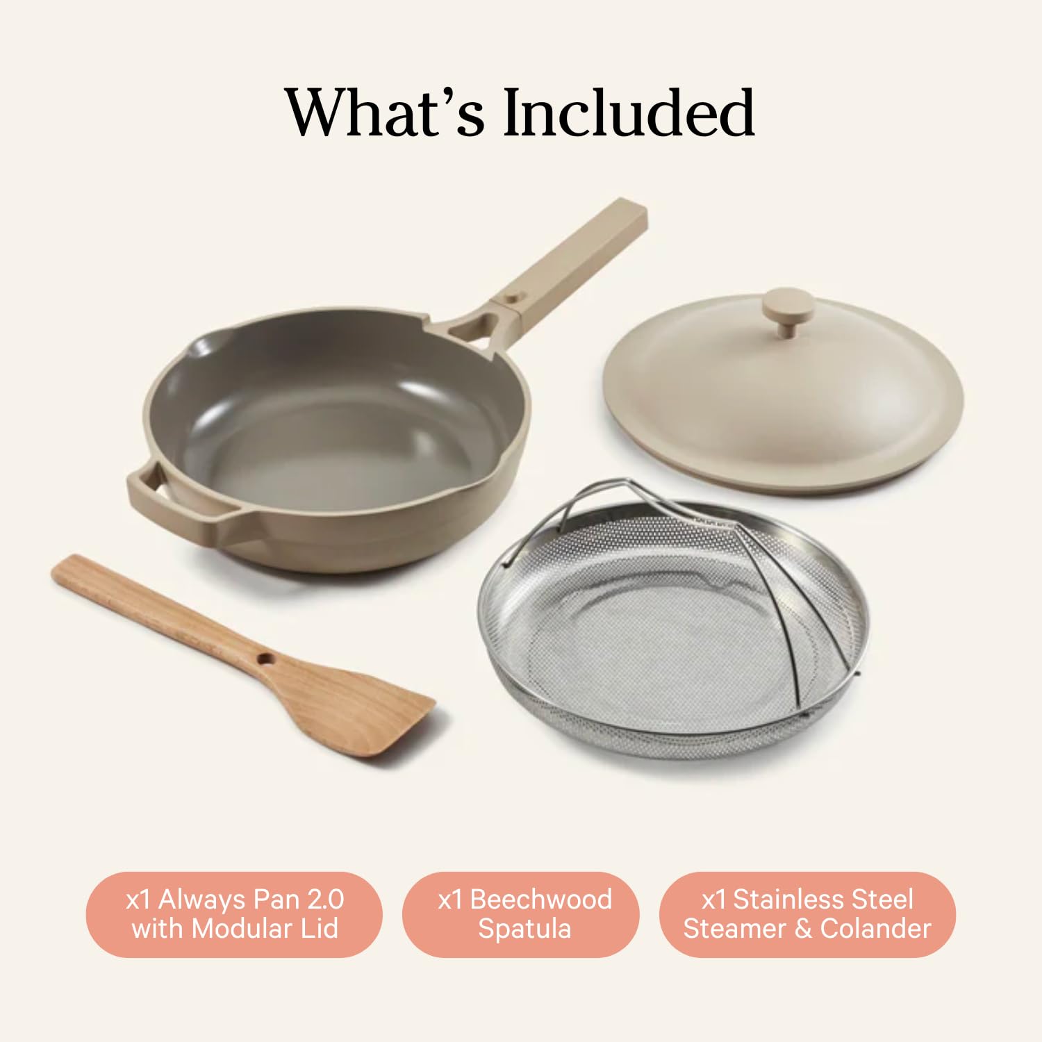 Our Place Always Pan 2.0 included beechwood spatula for smooth flipping.