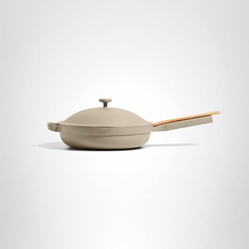Our Place Large Always Pan comfortable lightweight aluminum body for quick weeknight meals.