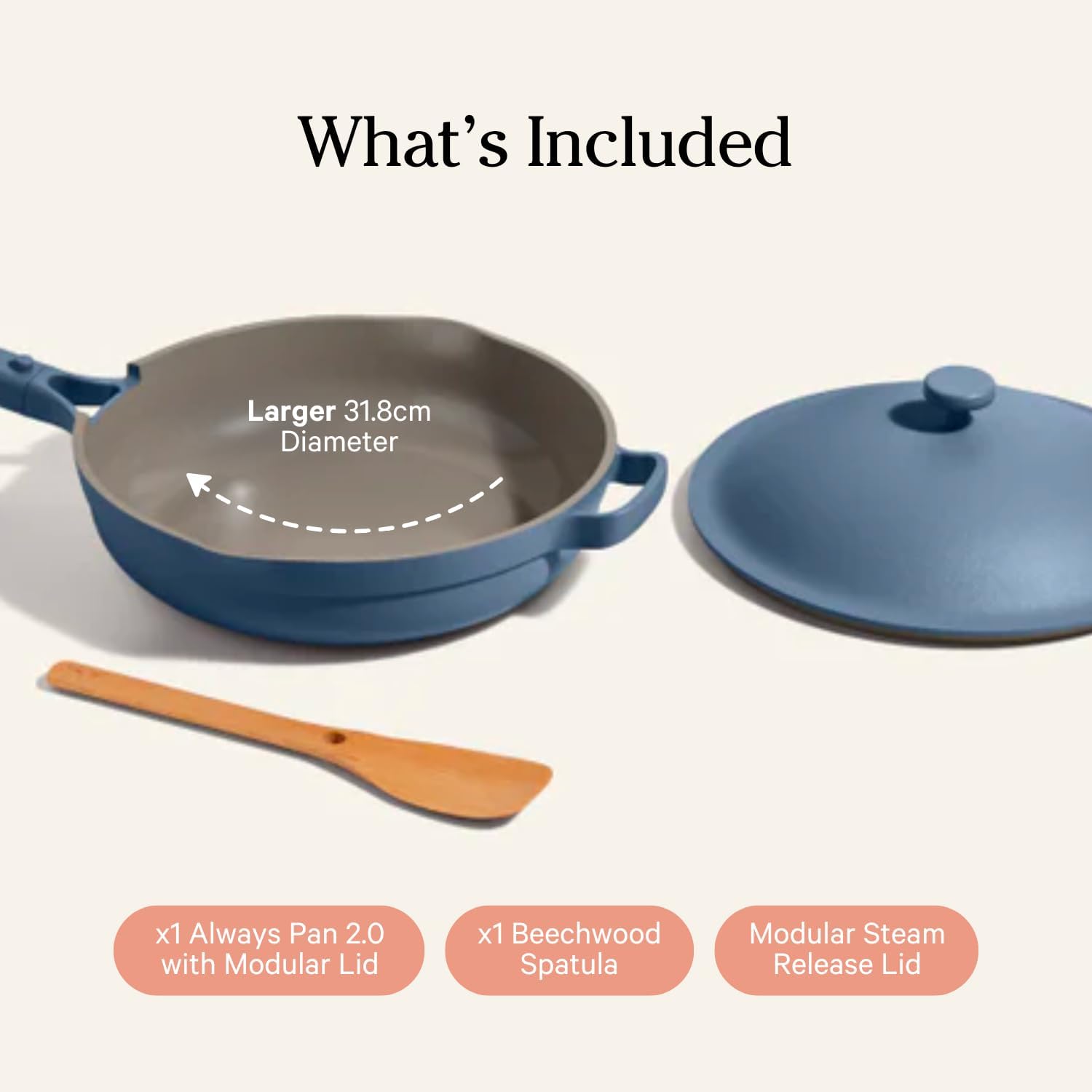 Our Place Large Always Pan with beechwood spatula for daily use.