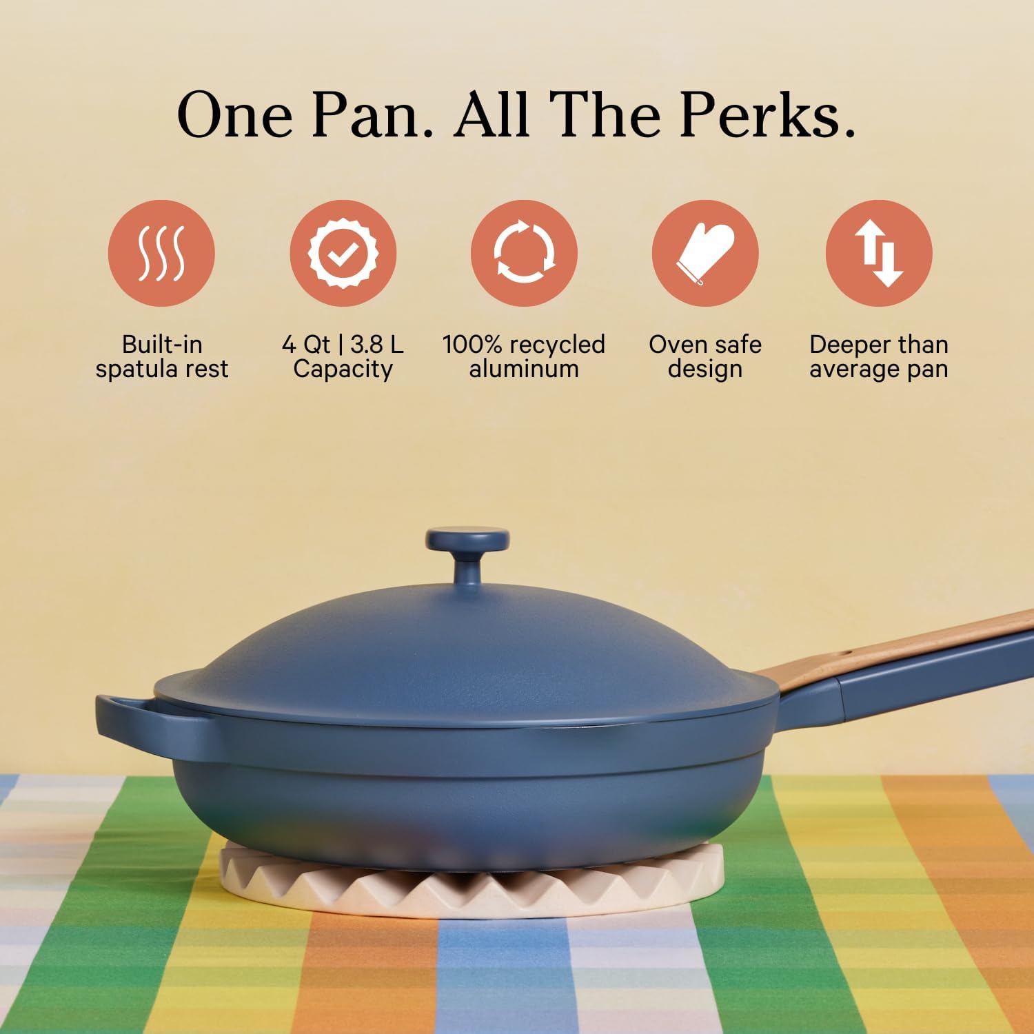 Our Place Large Always Pan with modular lid demonstrating moisture control.
