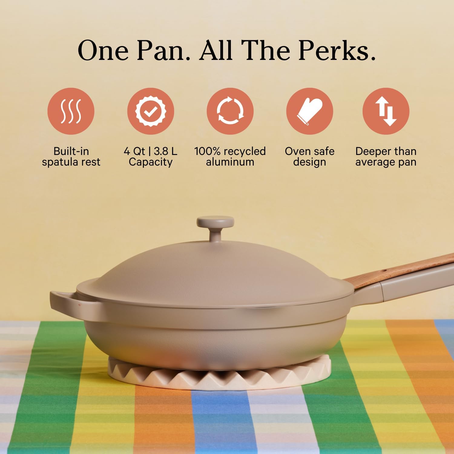 Our Place Large Always Pan modular lid offers precise simmering and venting control.