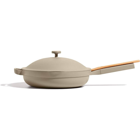 Our Place Large Always Pan steam release demonstrates moisture control for simmered dishes.