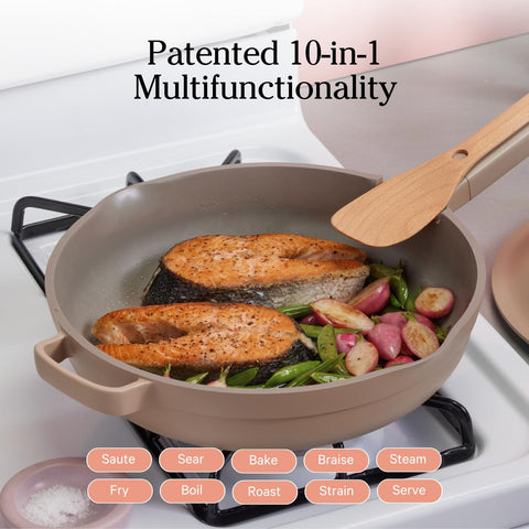 Our Place Large Always Pan wide cooking surface ideal for batch cooking.