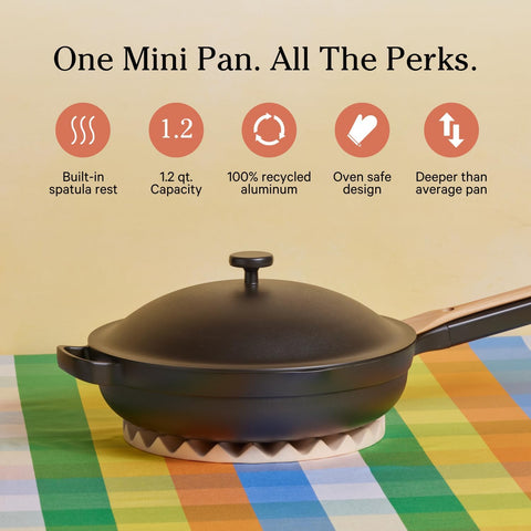Close-up of ceramic nonstick surface on Our Place Mini Always Pan for easy release.