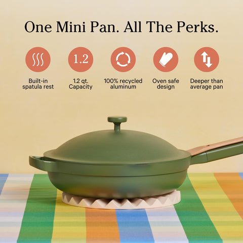 Our Place Mini Always Pan modular lid showing steam release for flexible cooking.