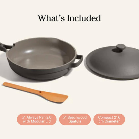 Modular lid in use with Our Place Mini Always Pan for moisture lock and venting.