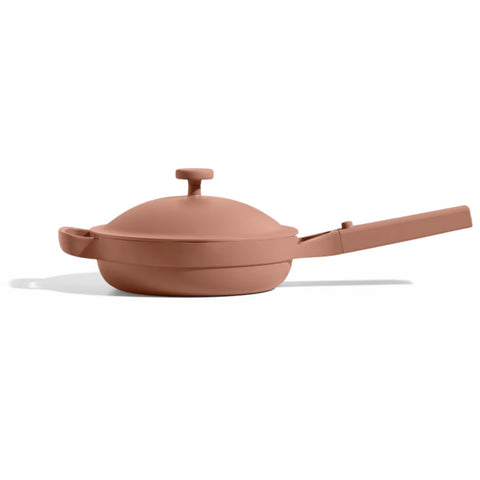 Our Place Mini Always Pan on stove showing compact 8.5-inch design for versatile daily cooking