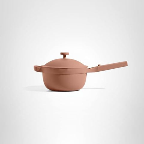 Compact design of Our Place Mini Perfect Pot ideal for small kitchens.