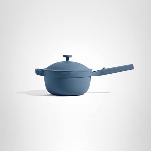 Our Place Mini Perfect Pot full product shot in blue salt finish.