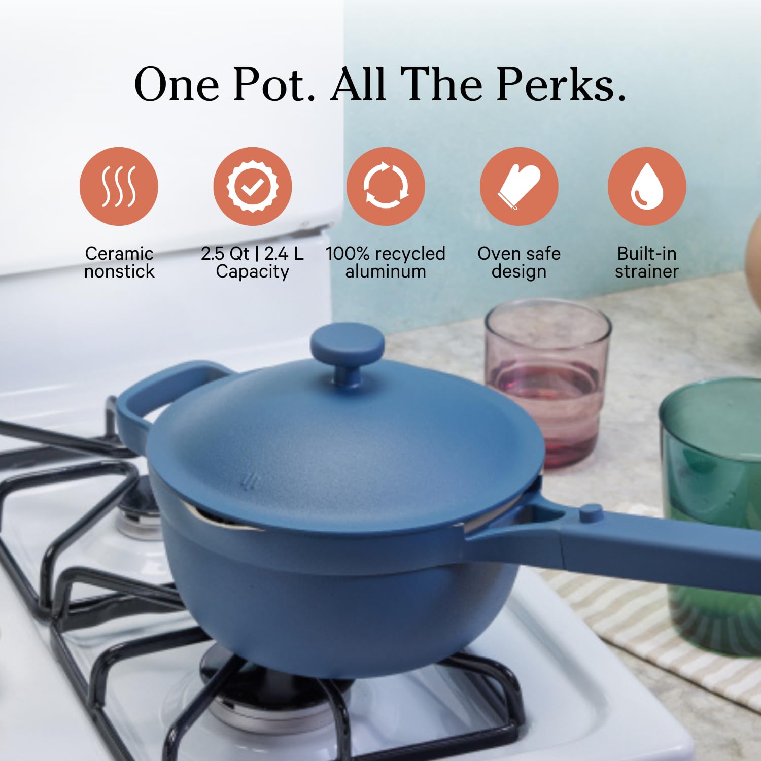Our Place Mini Perfect Pot showing nonstick coating for easy release.